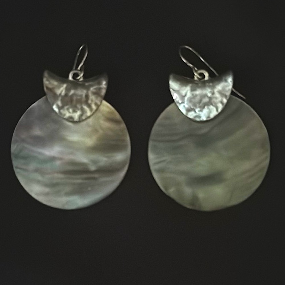 Modern Silver mother of pearl Disc Earrings